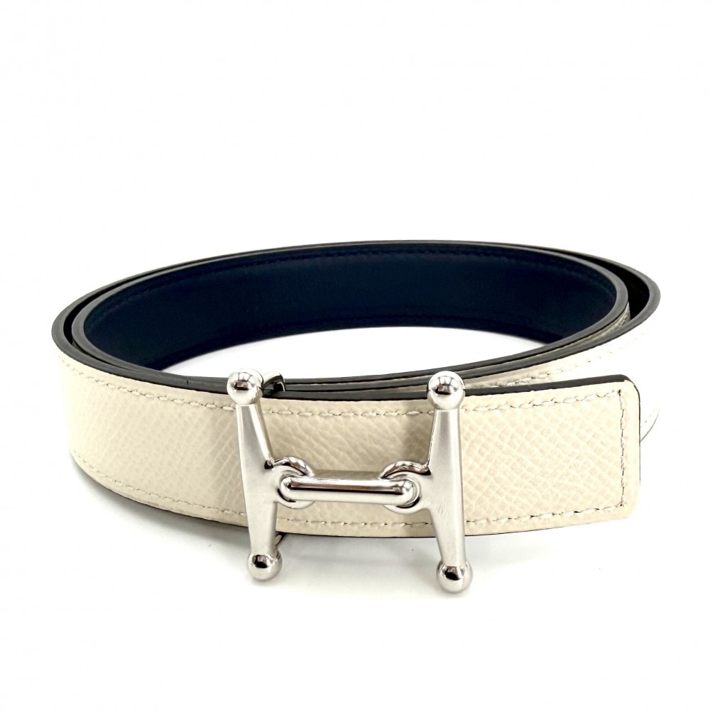 HERMES エルメス ベルト モールH リバーシブル ファッションアイテム 70/23MM 小物 U刻印 レザー    ブルー 青 ホワイト 白 シルバー金具 レディース 美品 2022年【中古品】
