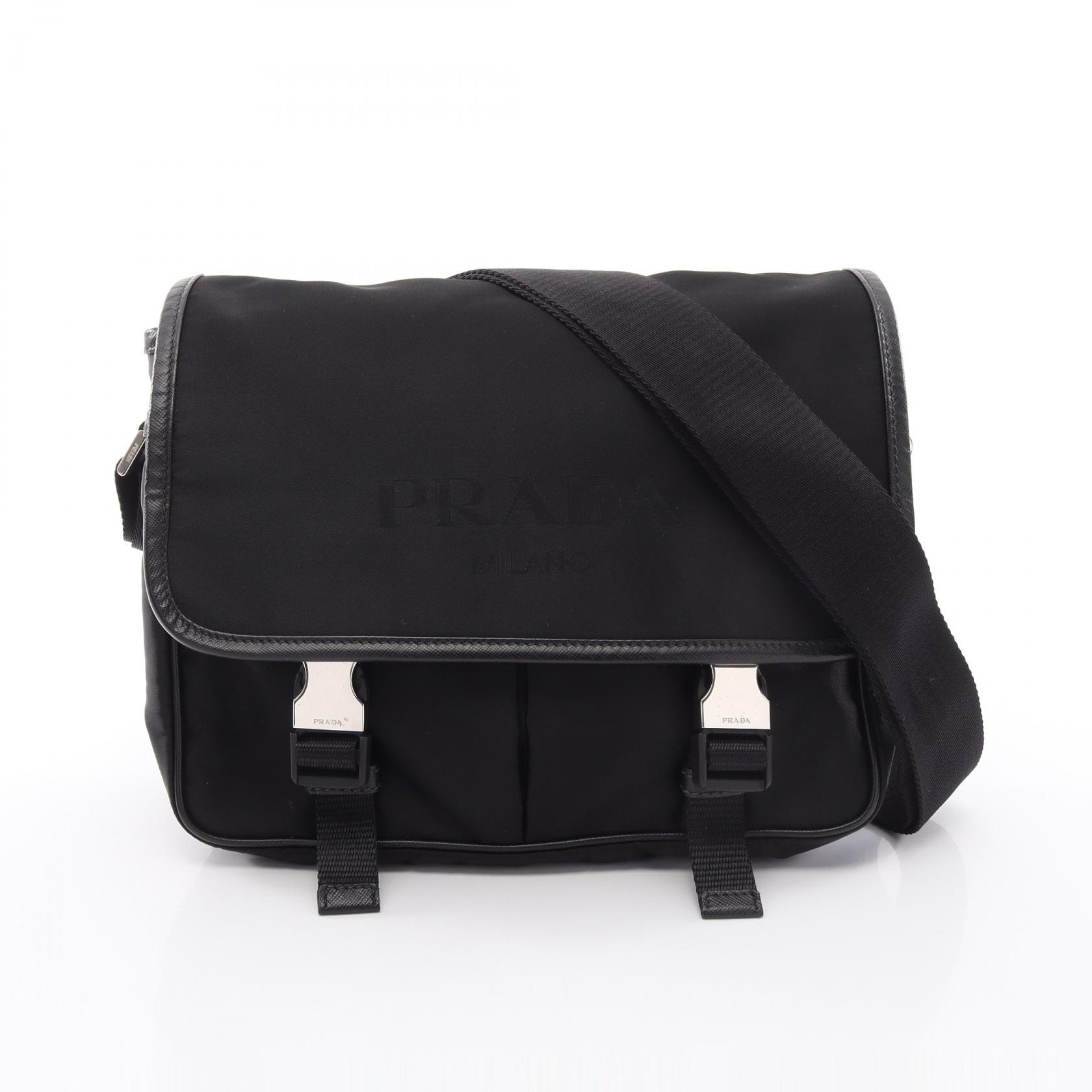 プラダ PRADA TESSUTO + SAFFI ショルダーバッグ ショルダーバッグ バッグ ナイロン サフィアーノレザー レディース ブラック系 【中古】