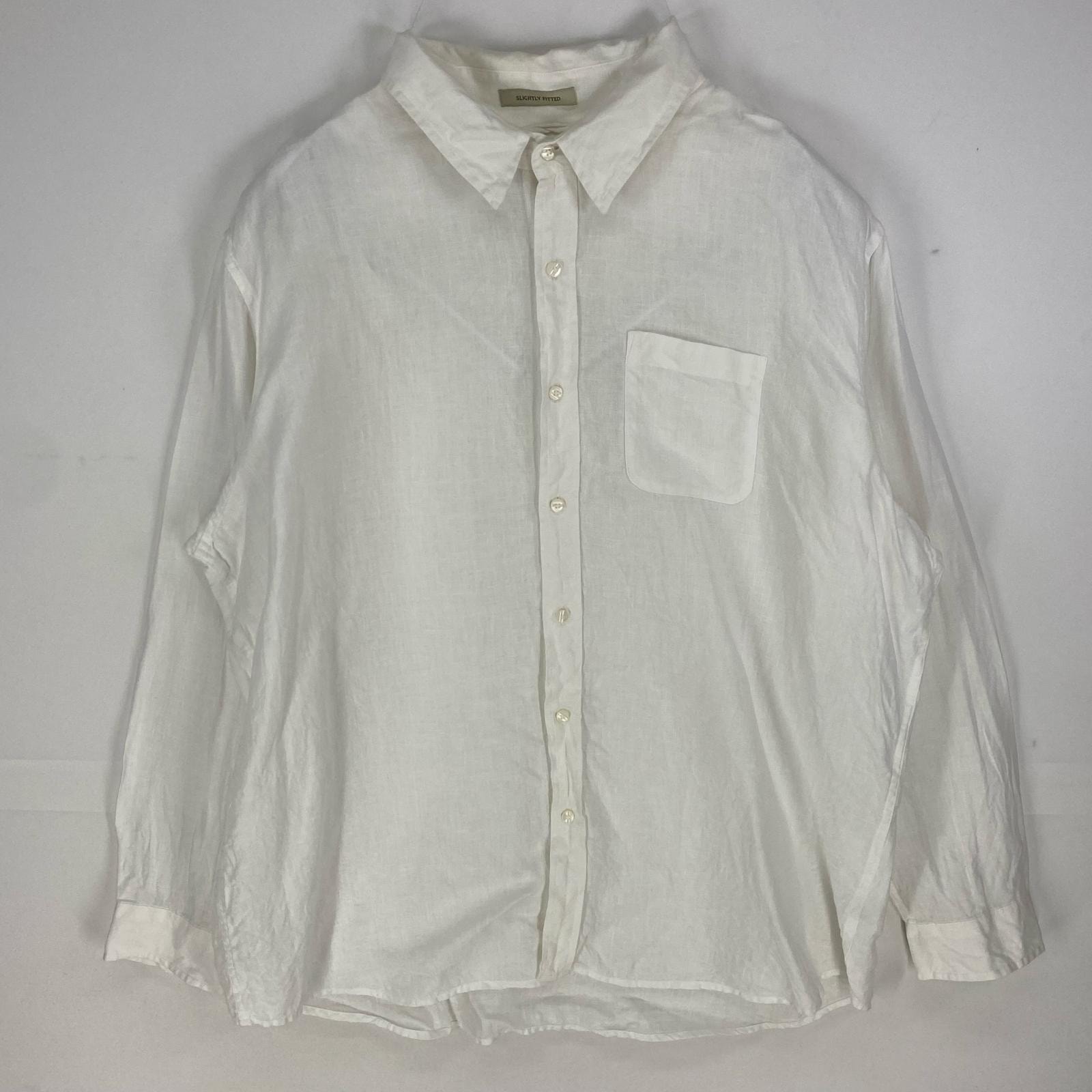 古着 エルエルビーン L.L.Bean 長袖シャツ 胸ポケット リネンシャツ ロングスリーブ 2XL  ホワイト系 無地 メンズ