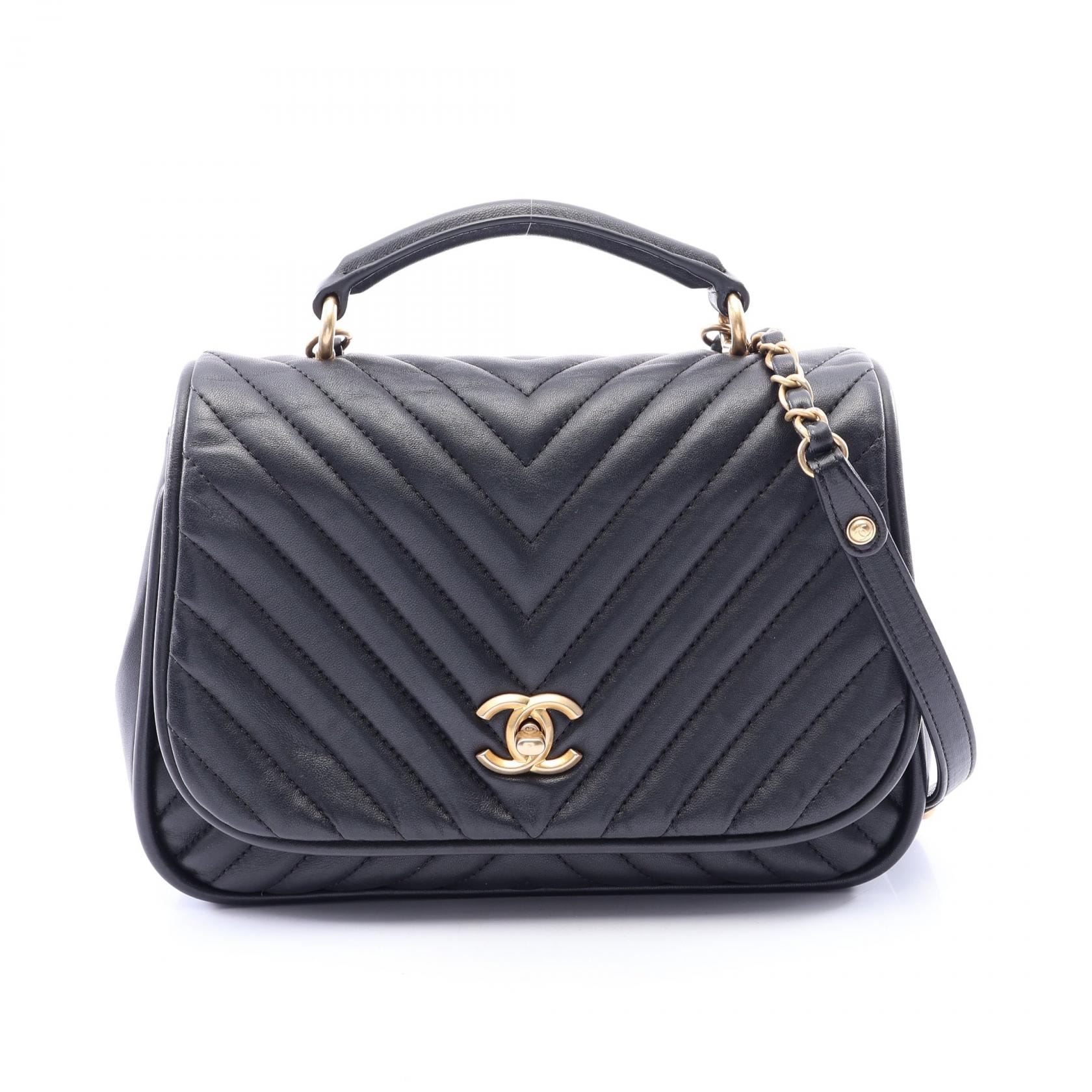 シャネル CHANEL Vステッチ シェブロン 2WAY ショルダーバッグ バッグ ラムスキン(羊革) レディース ブラック系 A98792 【中古】