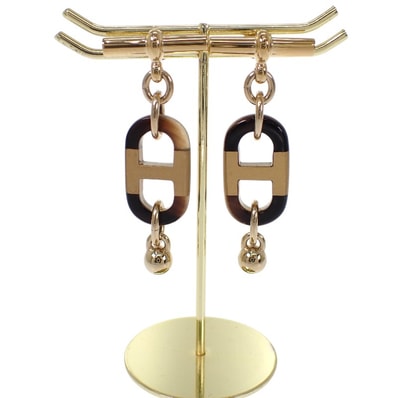 エルメス HERMES シュル メール PM H100000FD00 ピアス メタル バッファローホーン ブラウン ゴールド レディース【中古】【Aランク】