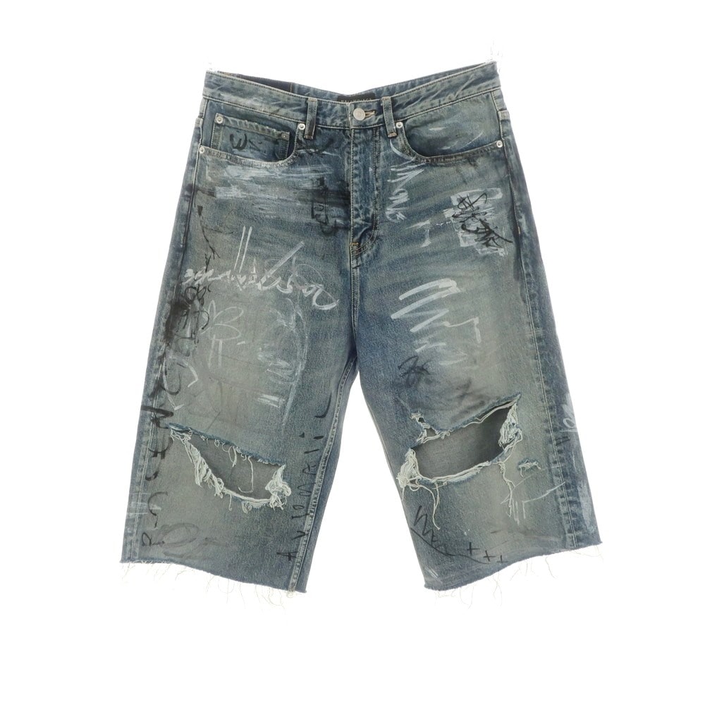 【中古】バレンシアガ BALENCIAGA ダメージ加工 コットン ジーンズ ショートパンツ ブルー【サイズXS】【メンズ】