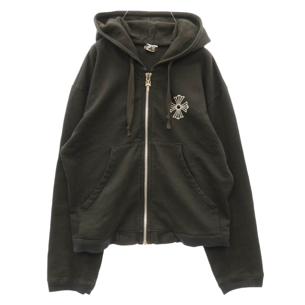 CHROME HEARTS クロムハーツ(原本無) CH PLUS ZIP Hoodie OLD CHプラスプリント バックフローラル ダガー ジップアップ フーディ パーカー ブラック系 XS【中古】