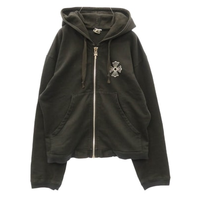 CHROME HEARTS クロムハーツ(原本無) CH PLUS ZIP Hoodie OLD CHプラスプリント バックフローラル ダガー ジップアップ フーディ パーカー ブラック系 XS【中古】