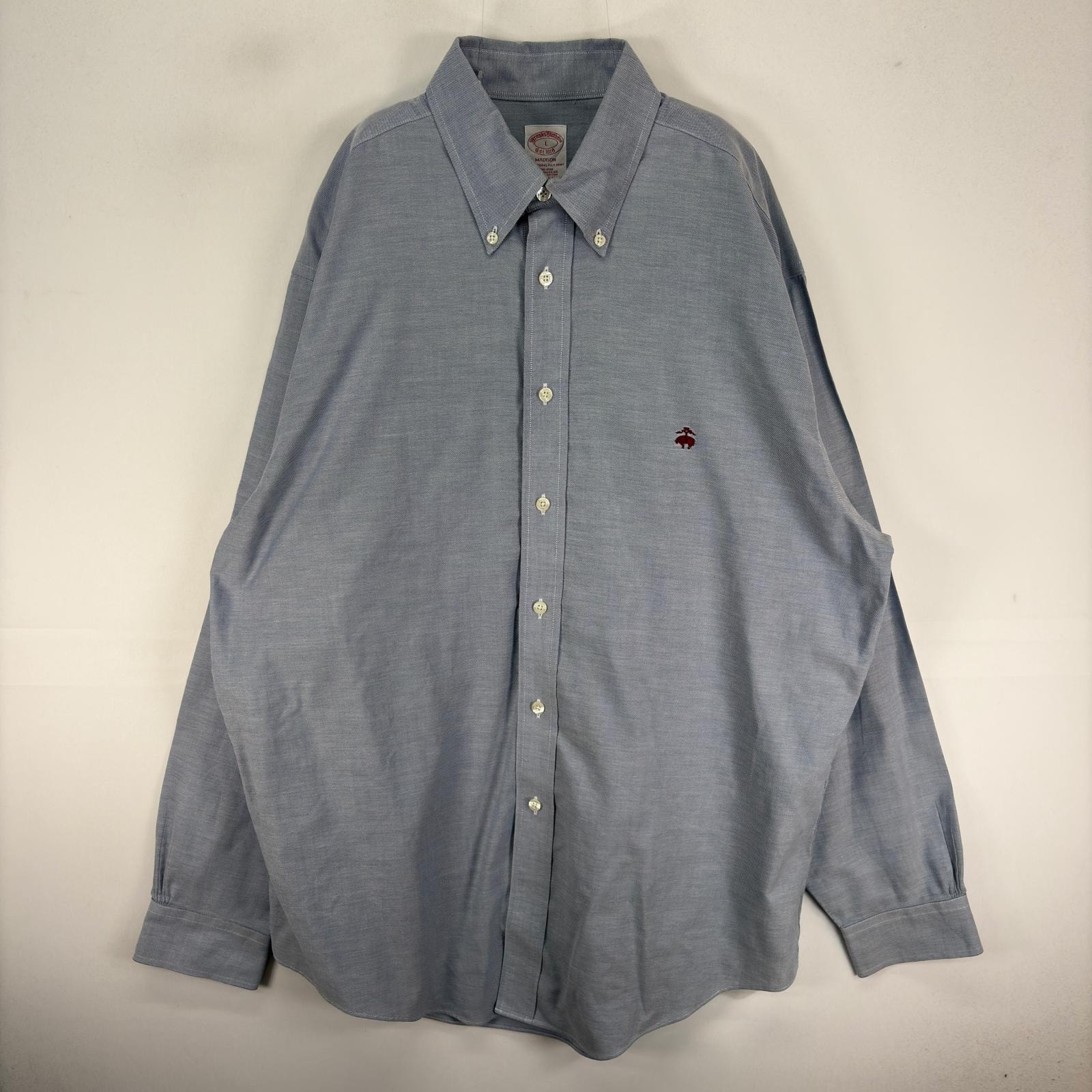 古着 ブルックスブラザーズ Brooks Brothers 長袖シャツ ワンポイント 刺繍ロゴ L  ブルー系 無地 メンズ