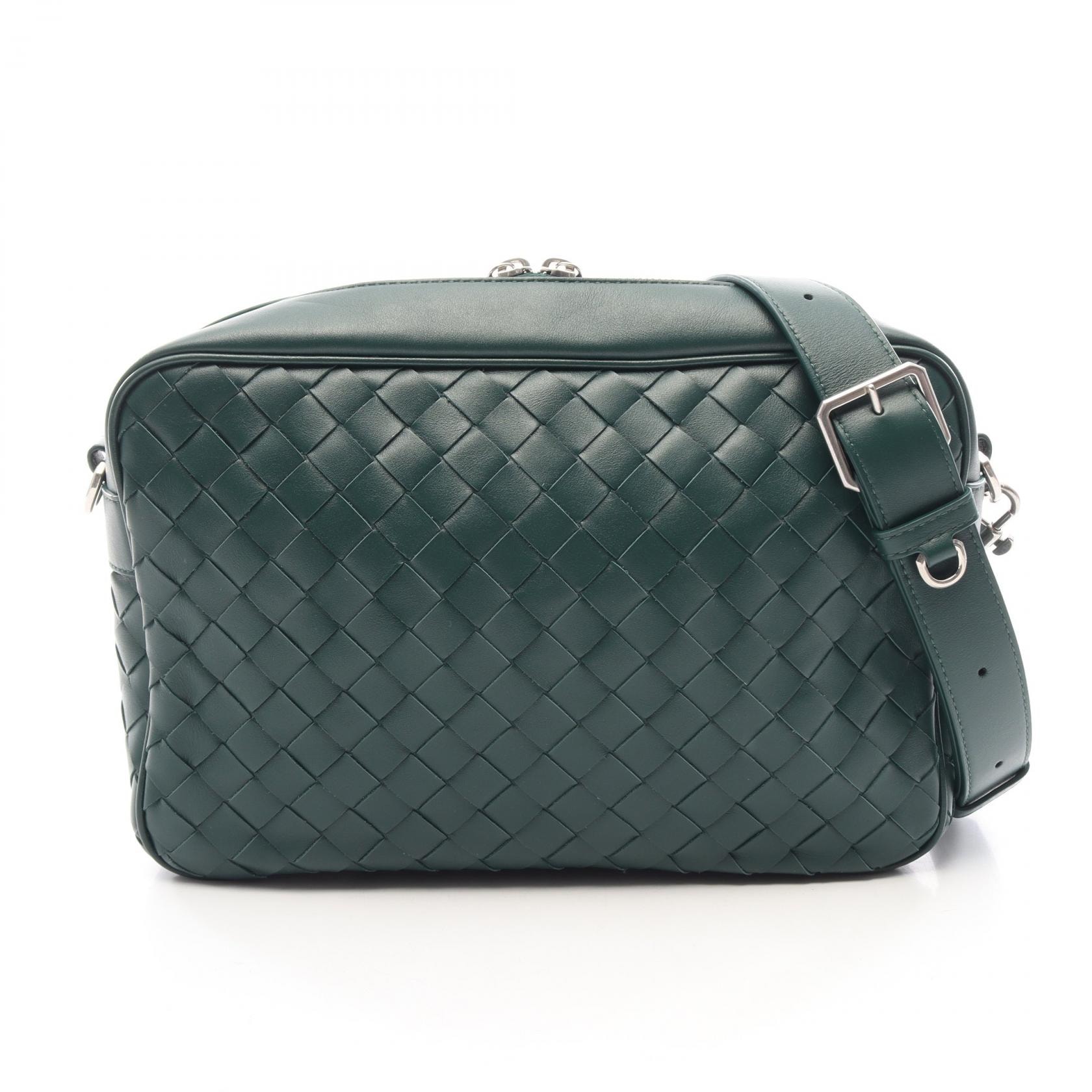 ボッテガヴェネタ BOTTEGA VENETA イントレチャート ミディアム カメラバッグ ショルダーバッグ バッグ レザー メンズ グリーン系 【中古】