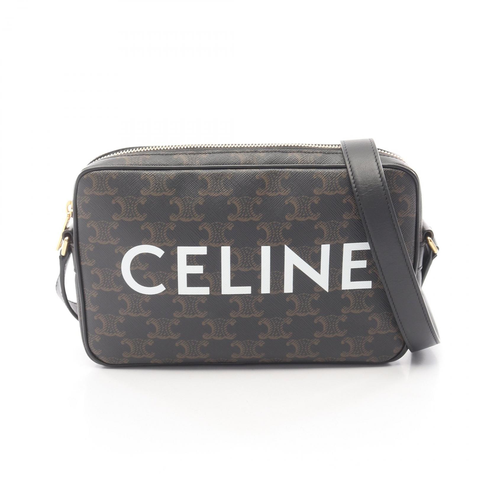 セリーヌ CELINE トリオンフ ミディアム メッセンジャー ショルダーバッグ バッグ PVCコーティングキャンバス レザー レディース ブラウン系 【中古】