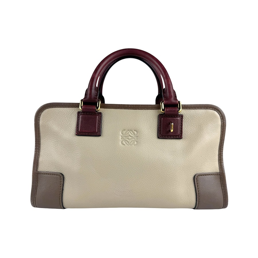 ロエベ LOEWE ハンドバッグ アマソナ28 レザー ブラウン×ベージュ×レッド レディース【中古】 z4631