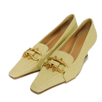 BOTTEGAVENETA ボッテガヴェネタ マダム 36 1/2 カーフ テジュプリント スクエアトゥ パステル イエロー 23.5cm 未使用 ホースビット バニラ パンプス 592037 VA460 9404