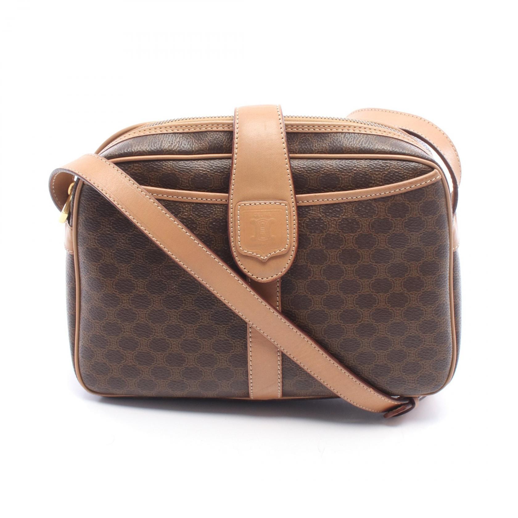 セリーヌ CELINE マカダム ショルダーバッグ バッグ PVCコーティングキャンバス レザー レディース ブラウン系 【中古】