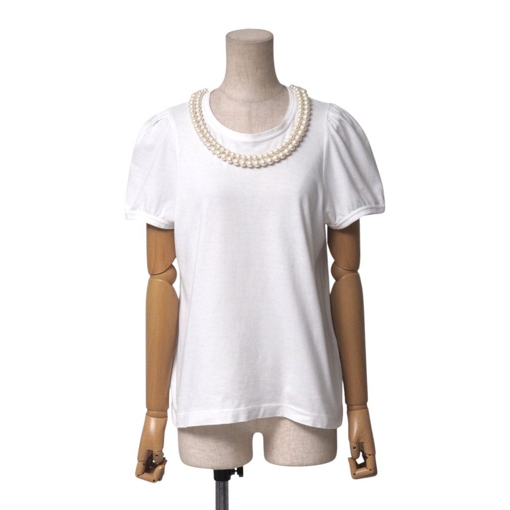 robe de chambre COMME des GARCONS ローブドシャンブルコムデギャルソン 半袖Tシャツ AD2000 パール装飾 ギャザーショルダー コットン クルーネック ブランド古着【中古】20250822/RA5850