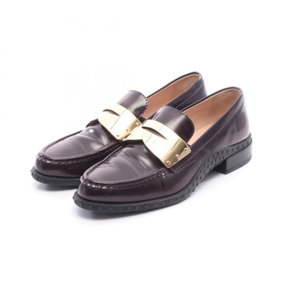 トッズ TOD'S プレート ローファー 靴 レザー レディース ボルドー系 【中古】