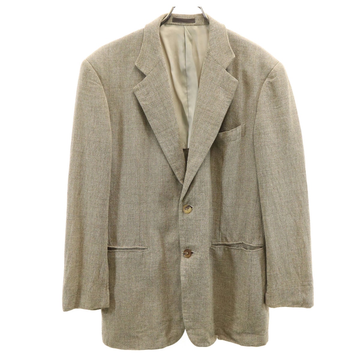 Burberrys バーバリーズ 90s 日本製 シルク リネンブレンド オールド チェック柄 テーラードジャケット 42 ベージュ