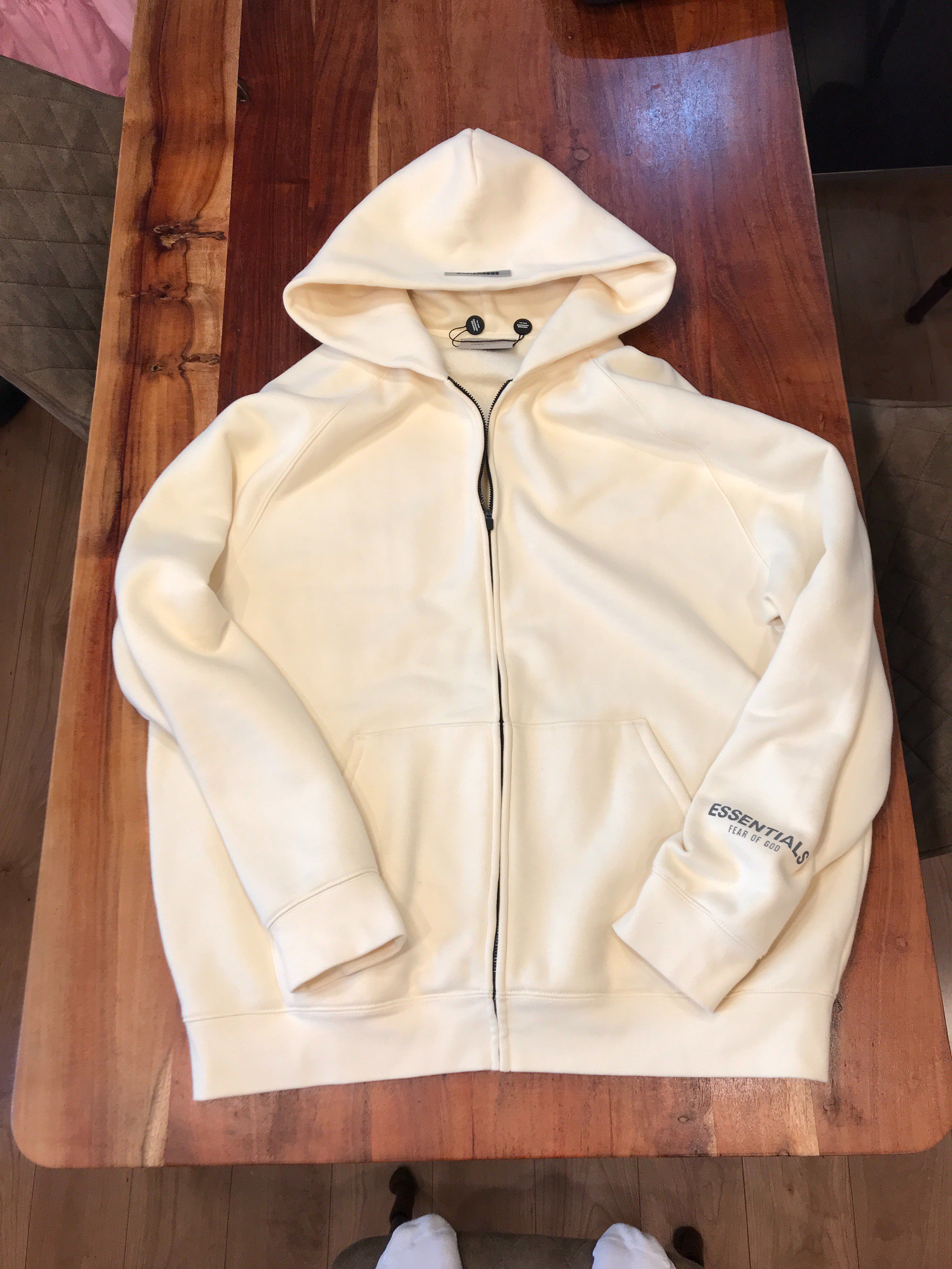 FEAR OF GOD ESSENTIALS 3D Silicon Applique Full Zip Up Hoodie "Buttercream"