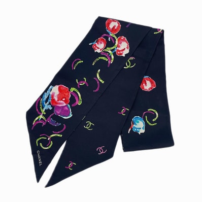 CHANEL シャネル ココマーク リバーシブル スカーフ
短冊 シルク 87cm×13cm ブラック レディース
【中古】