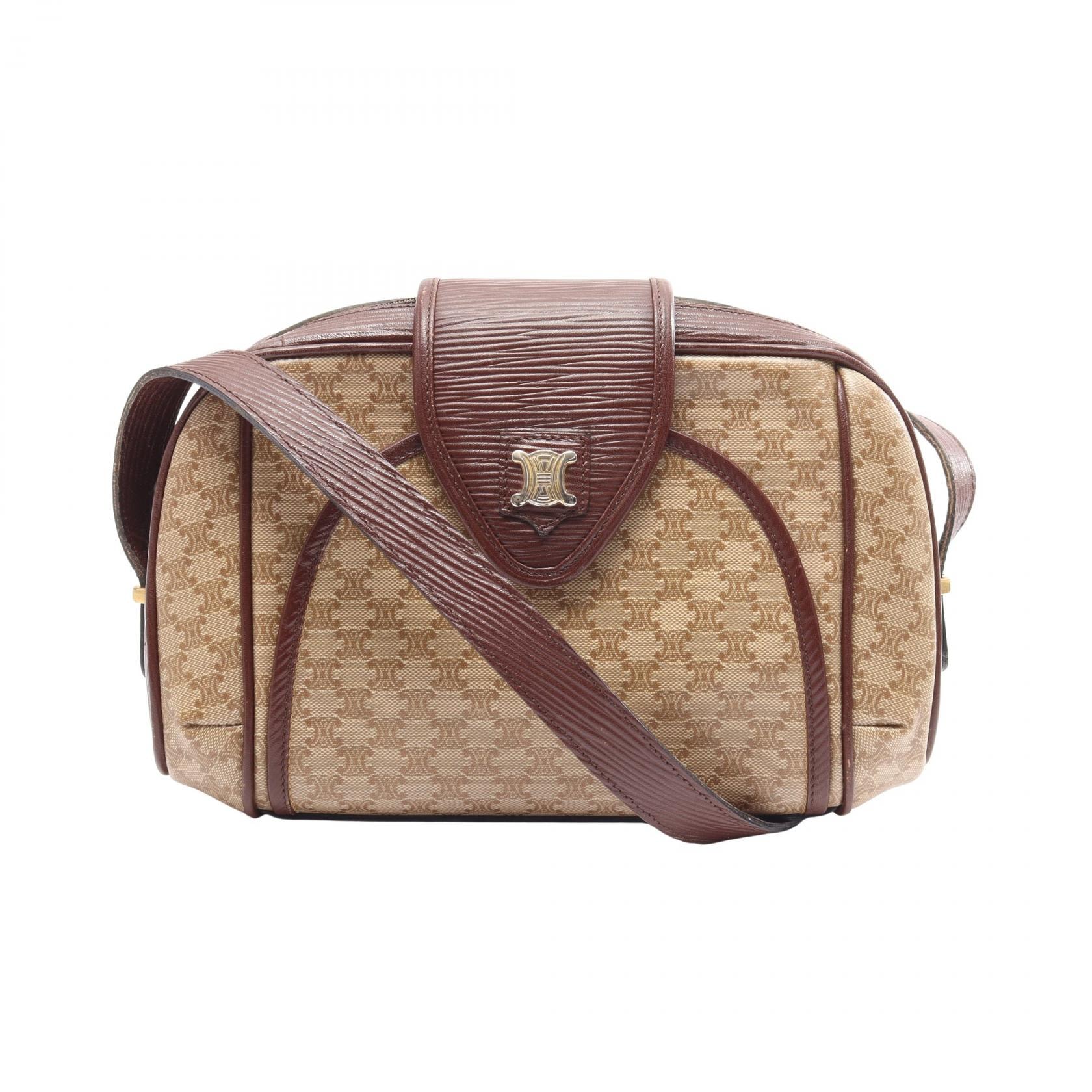 セリーヌ CELINE マカダム ショルダーバッグ バッグ PVCコーティングキャンバス レザー レディース ベージュ系 / ブラウン系 【中古】