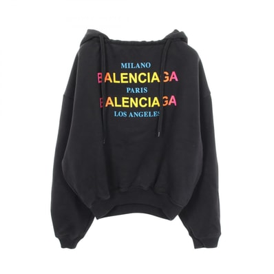 バレンシアガ BALENCIAGA レインボーロゴ パーカー 衣料品 トップス コットン レディース ブラック系 【中古】