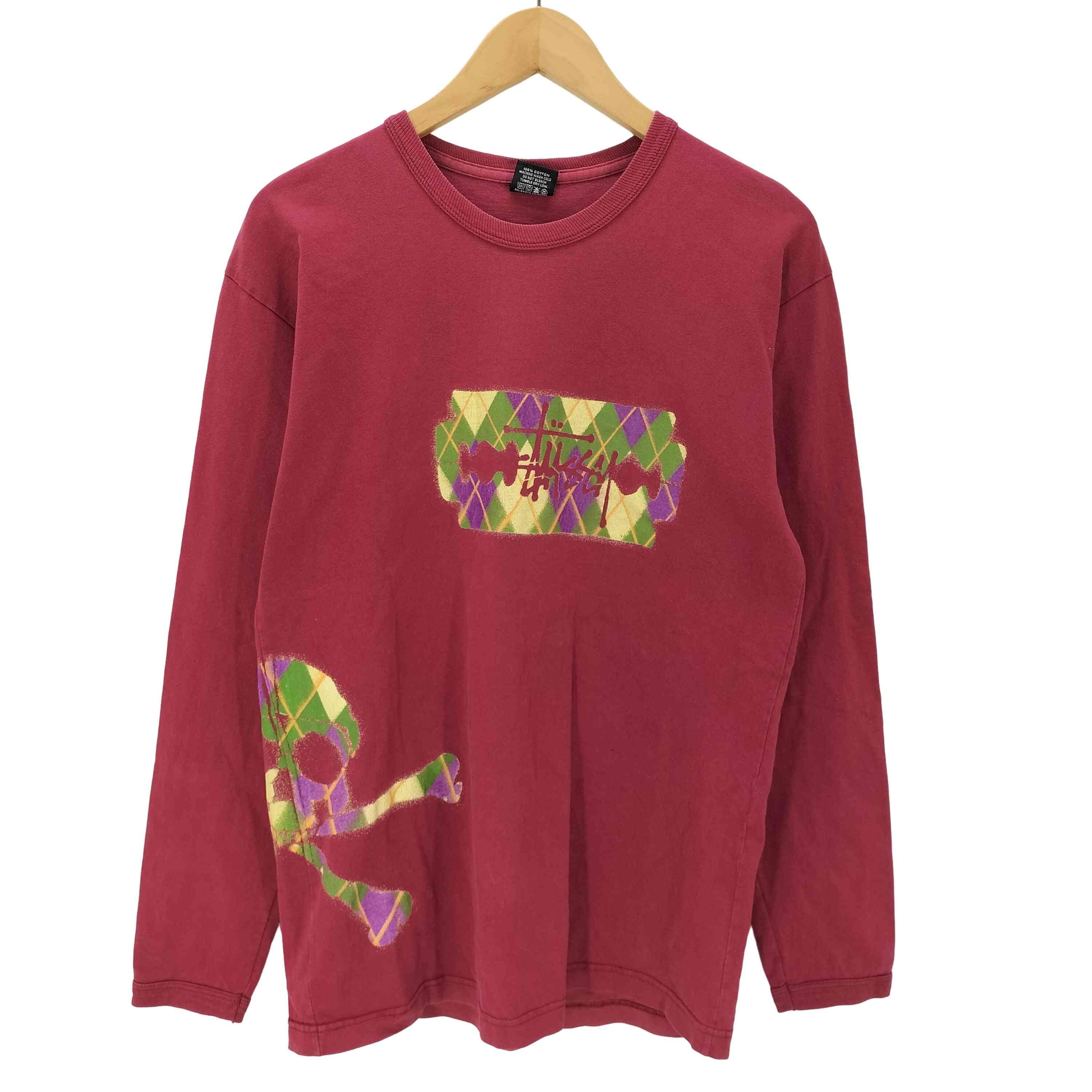 00S OLD メキシコ製 クロスボーン スカル アーガイル ペイント グラフィック ショーンフォント ロゴ L/S カットソー ロンT【1143921270714】