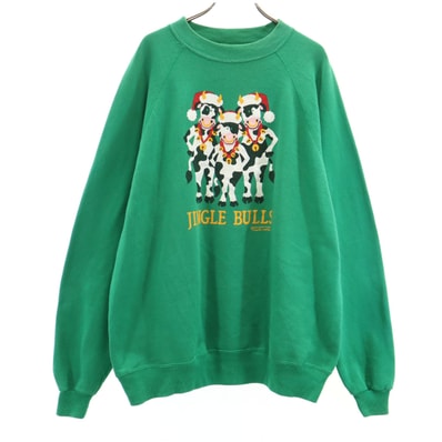 Hanes ヘインズ 90s オールド 長袖 スウェット トレーナー XL グリーン ACTIVEWEAR 裏起毛 牛 サンタ