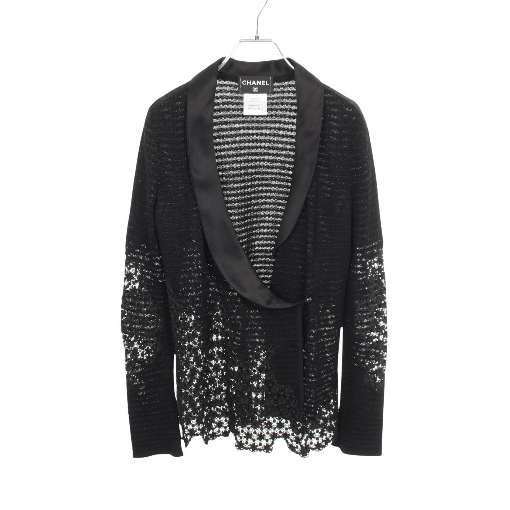 シャネル CHANEL レース カーディガン 衣料品 トップス レーヨン コットン レディース ブラック系 P41281K03061 【中古】