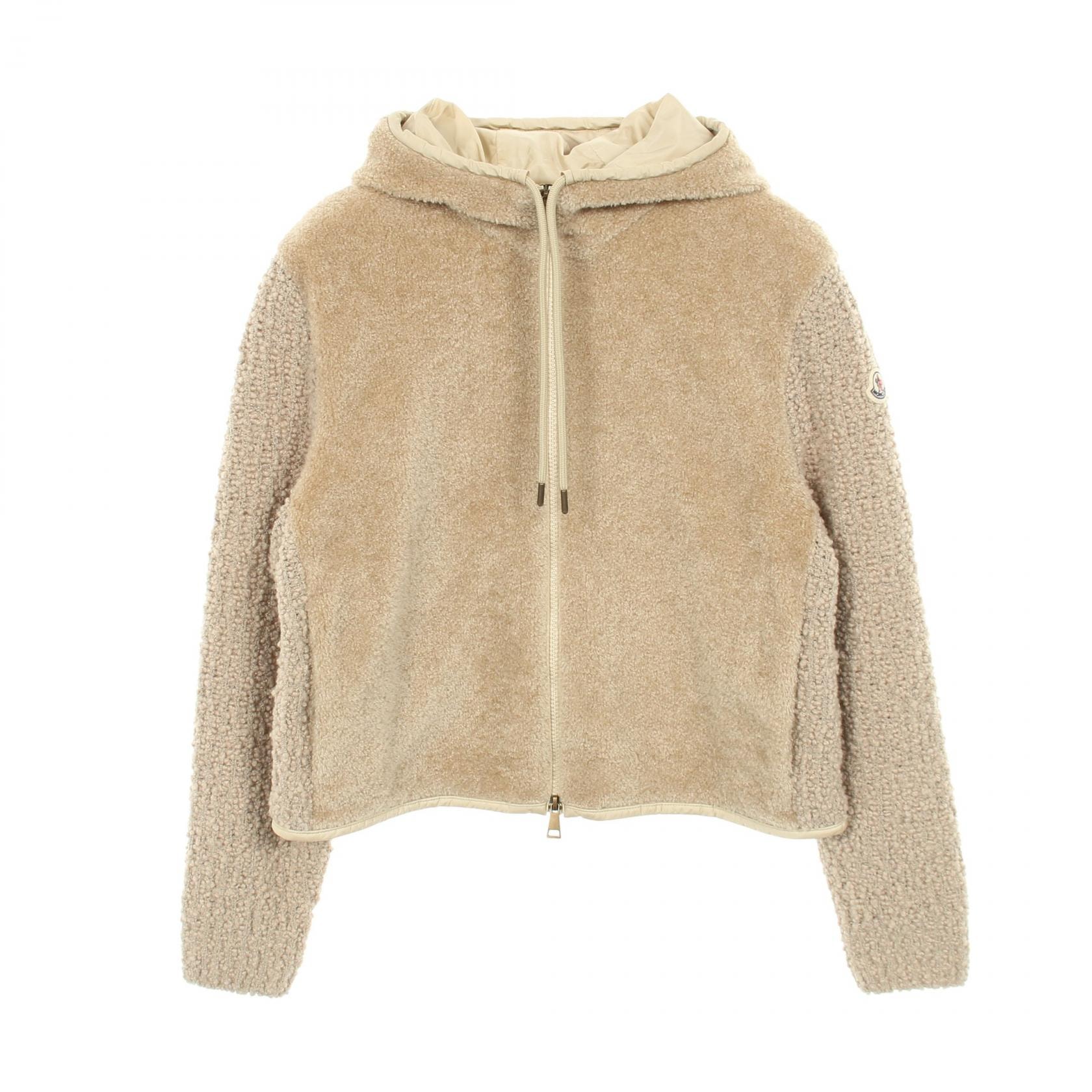 モンクレール MONCLER ニット切替 フリースパーカー ブルゾン 衣料品 アウター ウール ナイロン アクリル レディース ベージュ系 【中古】