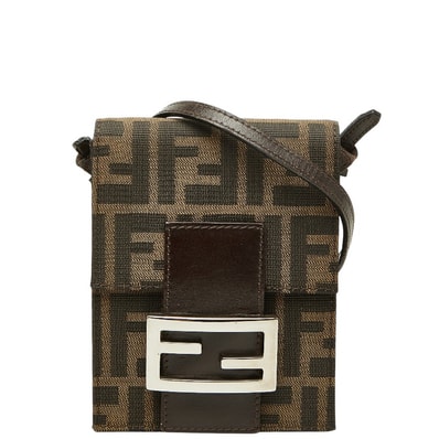 フェンディ ズッカ 斜め掛け ショルダーバッグ ブラウン キャンバス レザー レディース FENDI 【中古】