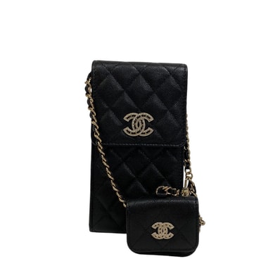 シャネル CHANEL ショルダーバッグ マトラッセ ココマーク ラインストーン ショルダーポーチ AirPodsケース ブラック