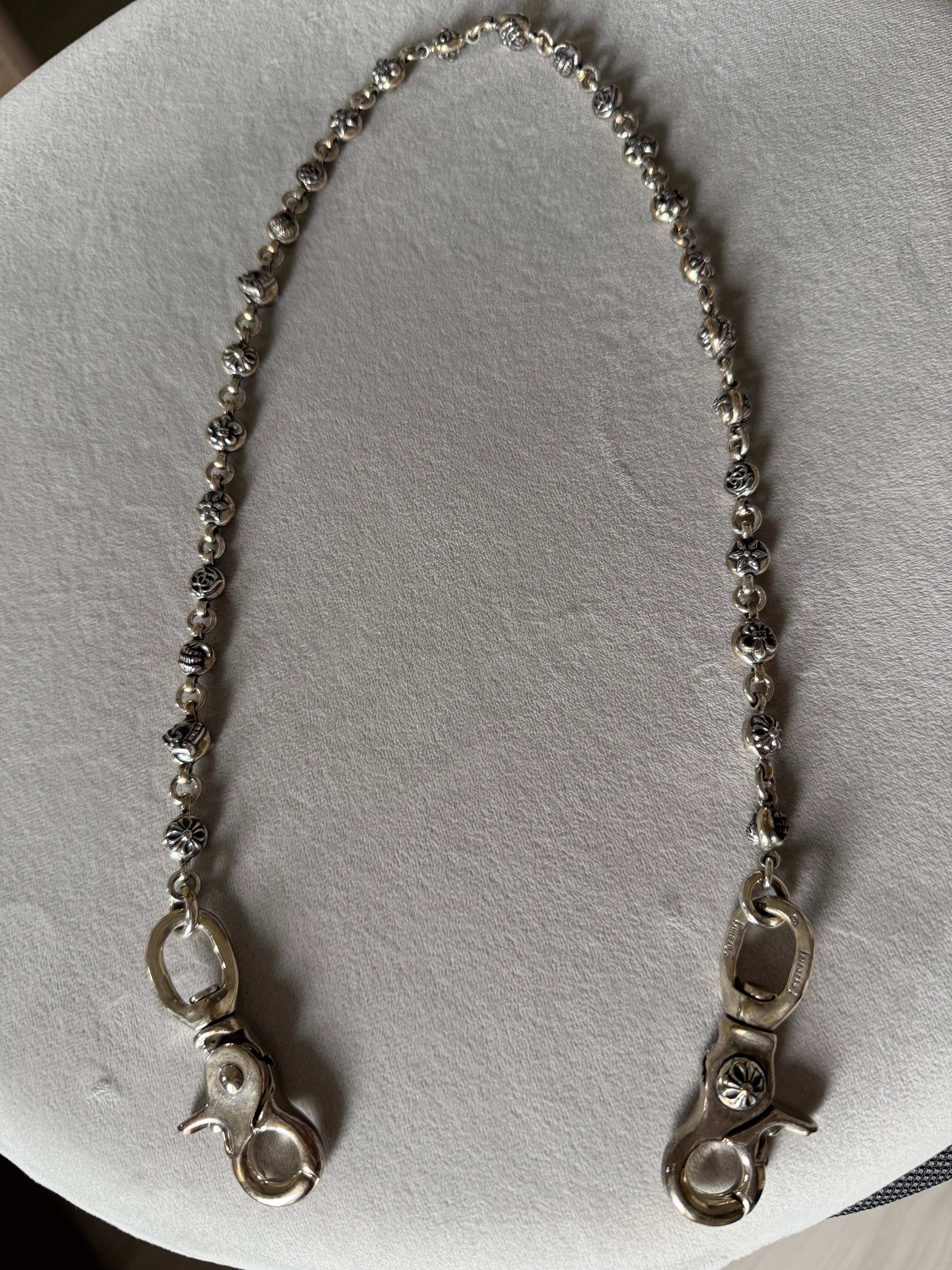 Chrome Hearts 2 Clip #1 Multi Ball Wallet Chain Long "Silver"