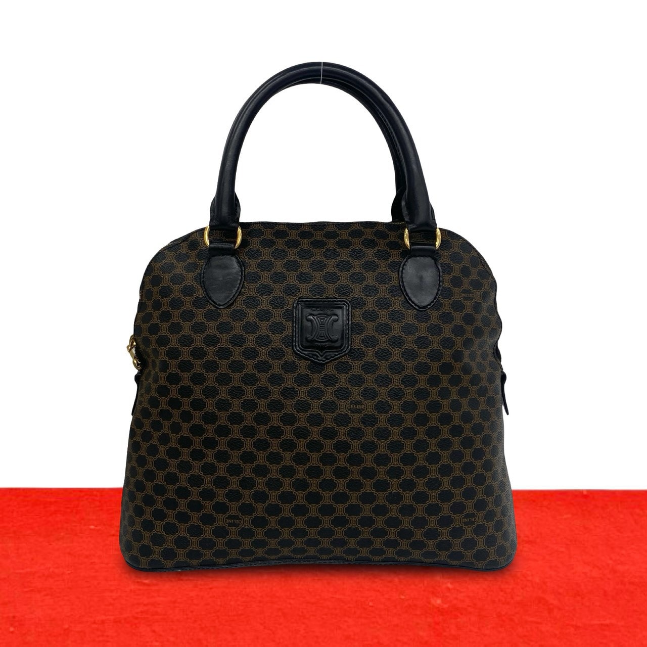 CELINE セリーヌ マカダム ブラゾン 柄 レザー PVC ハンドバッグ ブラック
946-2
