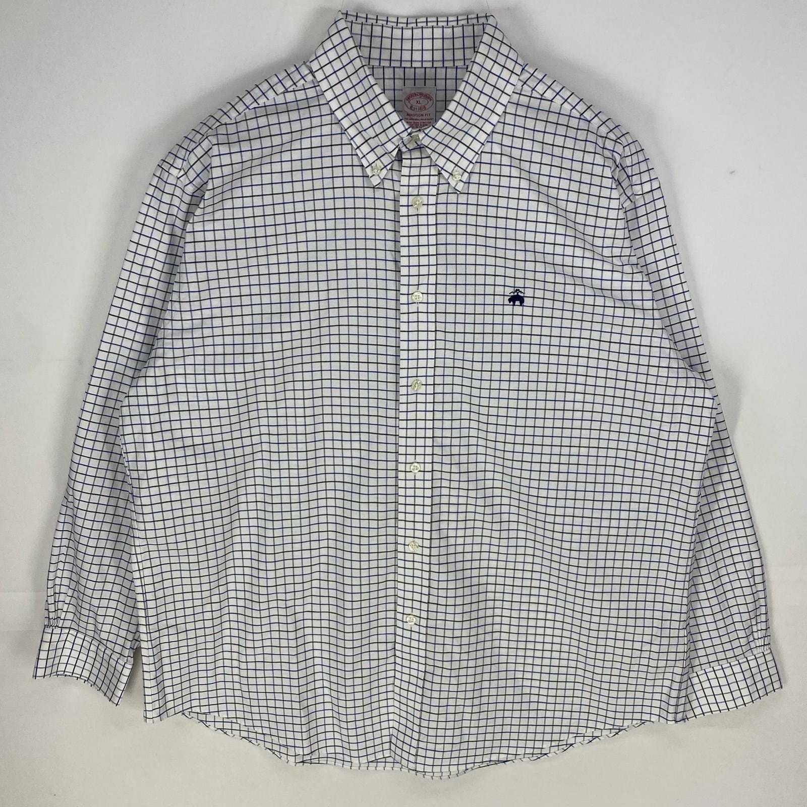 古着 ブルックスブラザーズ Brooks Brothers 長袖シャツ ボタンダウン ワンポイント MADISON XL  ネイビー系 チェック メンズ