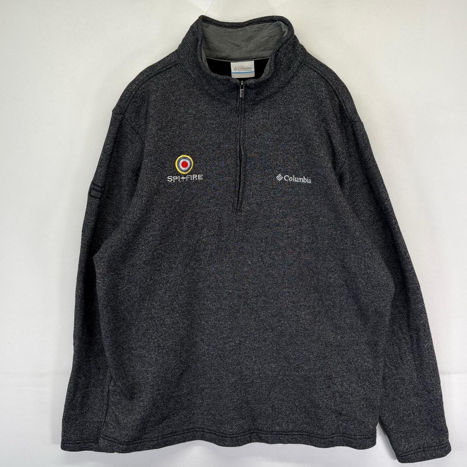 古着 コロンビア Columbia フリース ジャケット ハーフジップ ワンポイントロゴ刺繍 スピットファイア トレーナー L  グレー系 メンズ