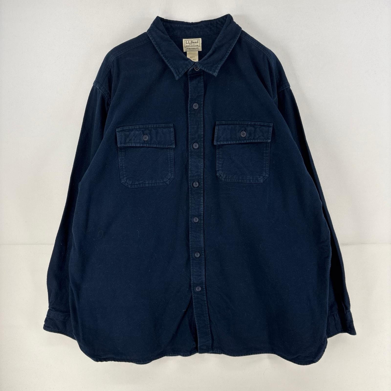古着 エルエルビーン L.L.Bean 長袖シャツ ネルシャツ シャモアシャツ 大きいサイズ 2XL  ネイビー 無地 メンズ