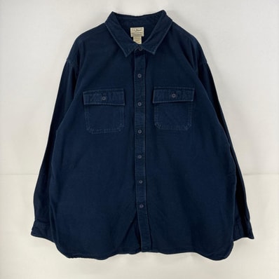 古着 エルエルビーン L.L.Bean 長袖シャツ ネルシャツ シャモアシャツ 大きいサイズ 2XL ネイビー 無地 メンズ