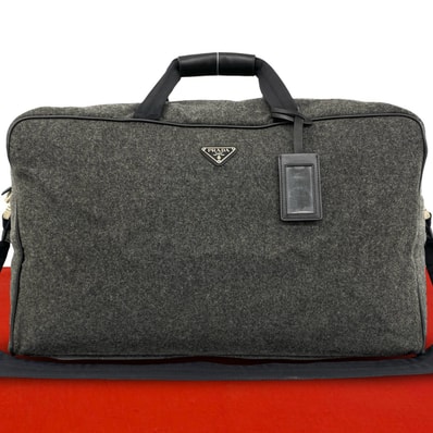 PRADA プラダ 三角ロゴ 金具 ウール ナイロン ショルダーバッグ グレー
91092