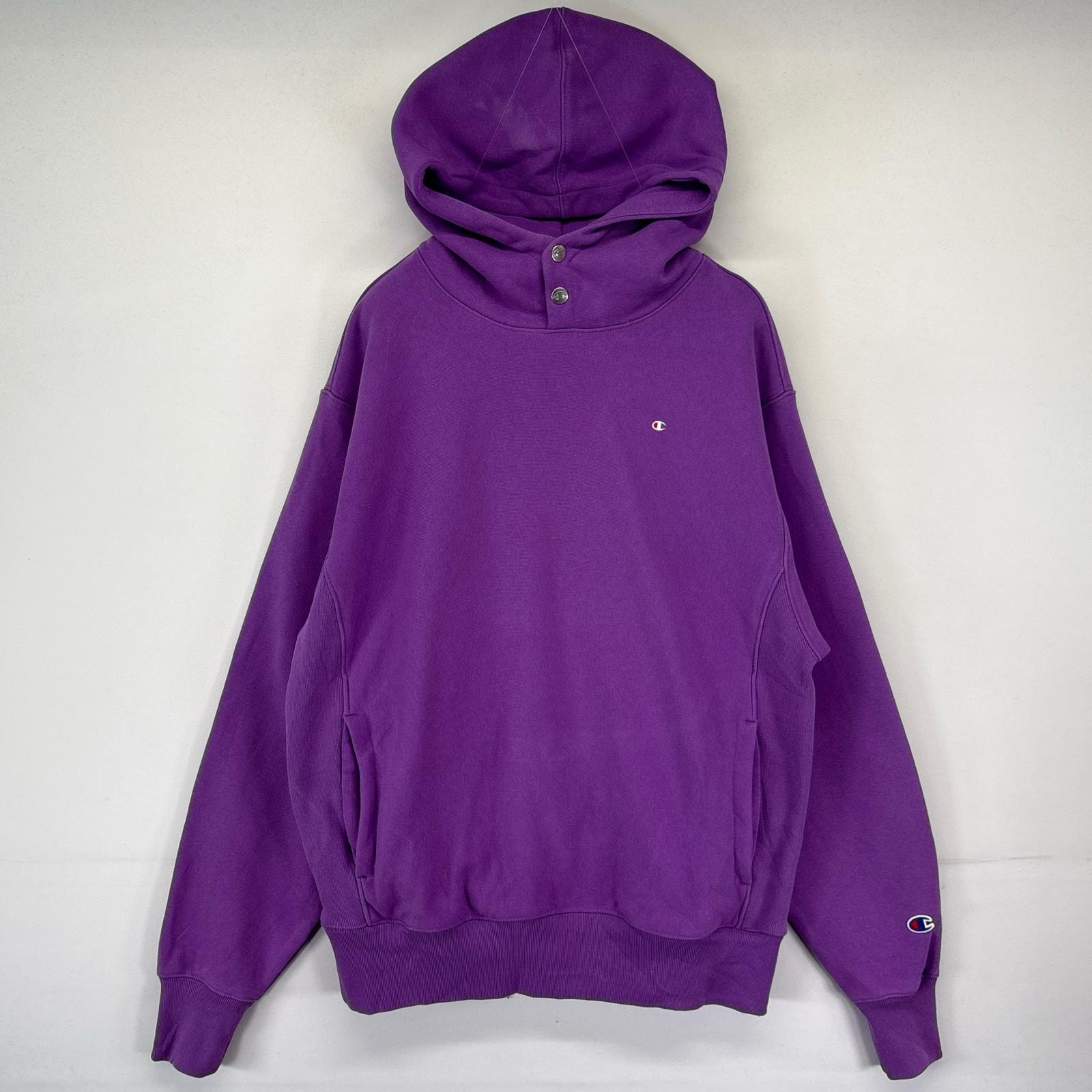 古着 チャンピオン Champion パーカー リバースウィーブ スウェット フーディ ハーフボタン プルオーバー M  パープル メンズ