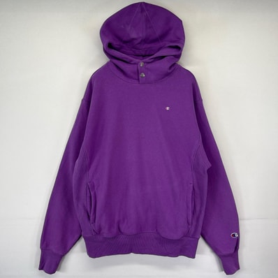 古着 チャンピオン Champion パーカー リバースウィーブ スウェット フーディ ハーフボタン プルオーバー M パープル メンズ