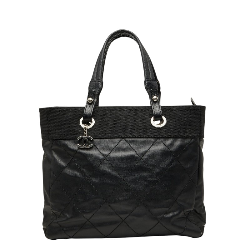 シャネル ココマーク パリビアリッツMM トートバッグ ブラック レザー コーティングキャンバス レディース CHANEL 【中古】