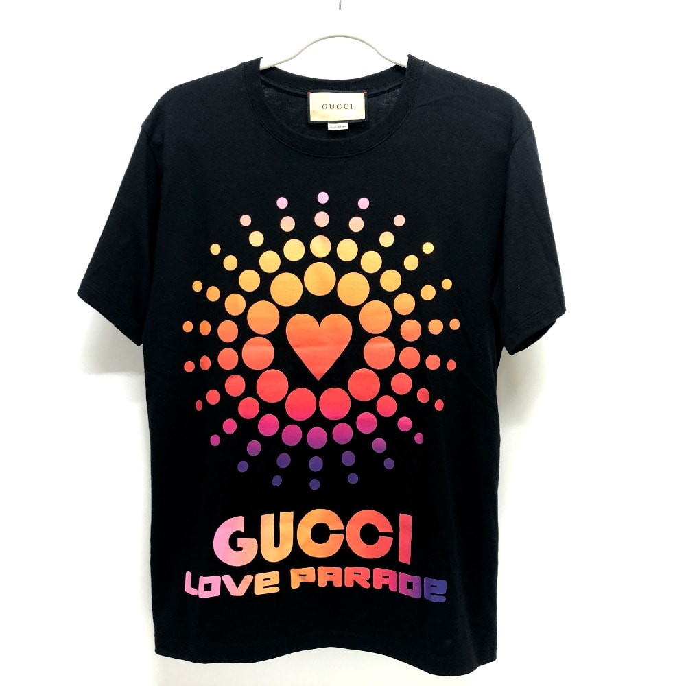 グッチ GUCCI ハート ドット アパレル トップス 半袖 Tシャツ フロントプリント ラブパレード 半袖Tシャツ コットン ブラック