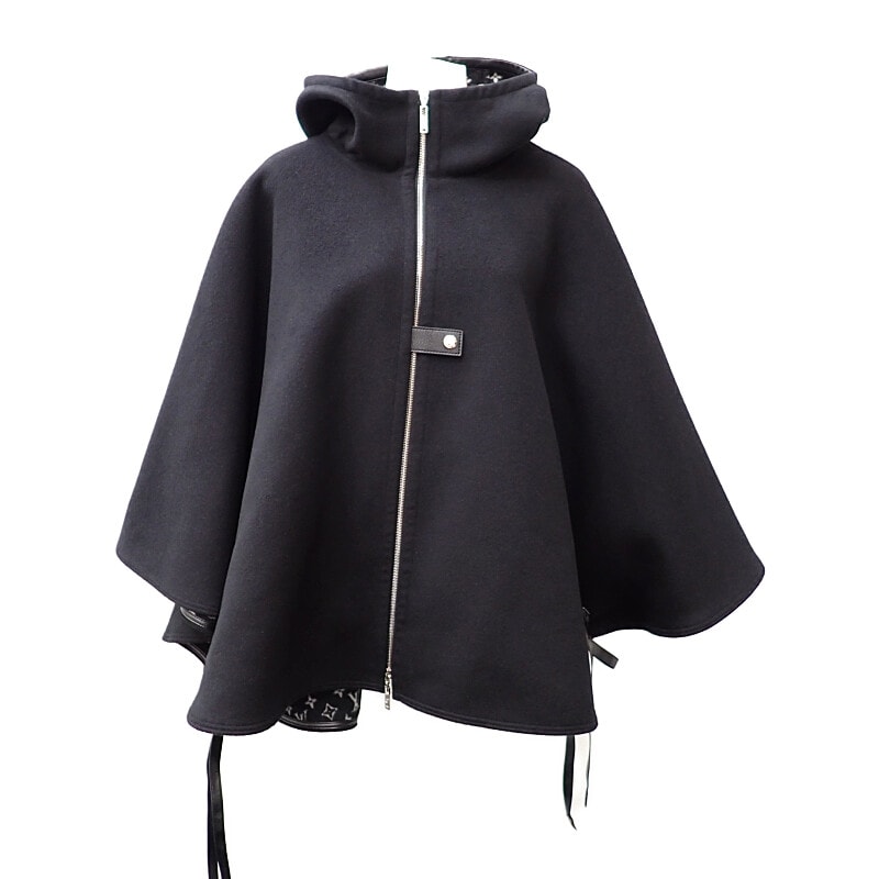 ルイヴィトン LOUIS VUITTON フーテッド ケープ モノグラム 20SS 38 1A5TSD ポンチョ ウール ブラック レディース メンズ【中古】【Aランク】