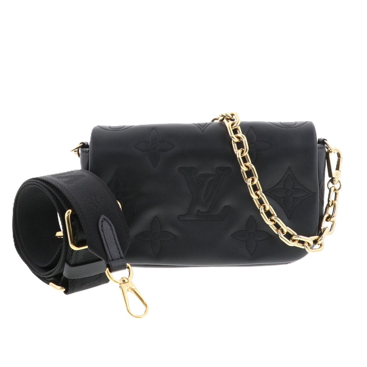 【値下げ】LOUIS VUITTON ルイ・ヴィトン ウォレット オン ストラップ ショルダーバッグ M81398 ブラック  レディース【中古】