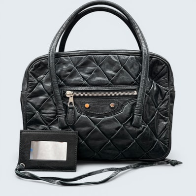 BALENCIAGA 希少 美品 バレンシアガ ザ マトラッセ ハンドバッグ 182089 レザー ブラック シルバー金具 ショルダーバッグ ミラー付属 Y2K ABランク 中古 鑑定済 バレンシアガバッグ