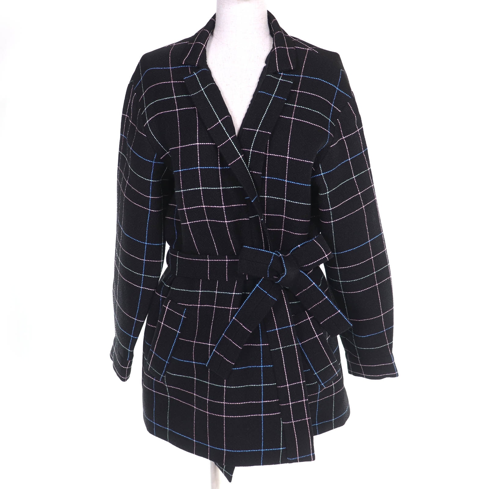 極美品 シャネル ココマークフラワーボタン チェック柄 ベルテッドコート 36