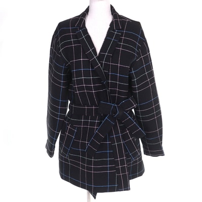 極美品 シャネル ココマークフラワーボタン チェック柄 ベルテッドコート 36