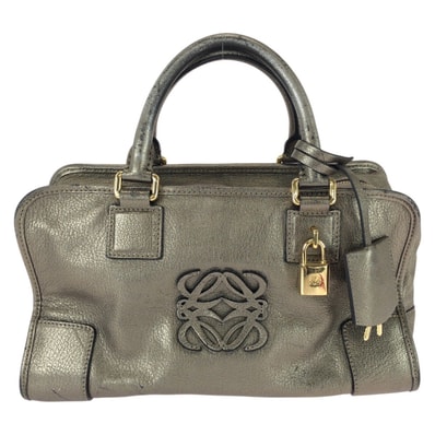 LOEWE ロエベ アナグラム アマソナ28 ゴールド シルバーゴールド レザー ハンドバッグ ミニボストンバッグ 604315 【中古】