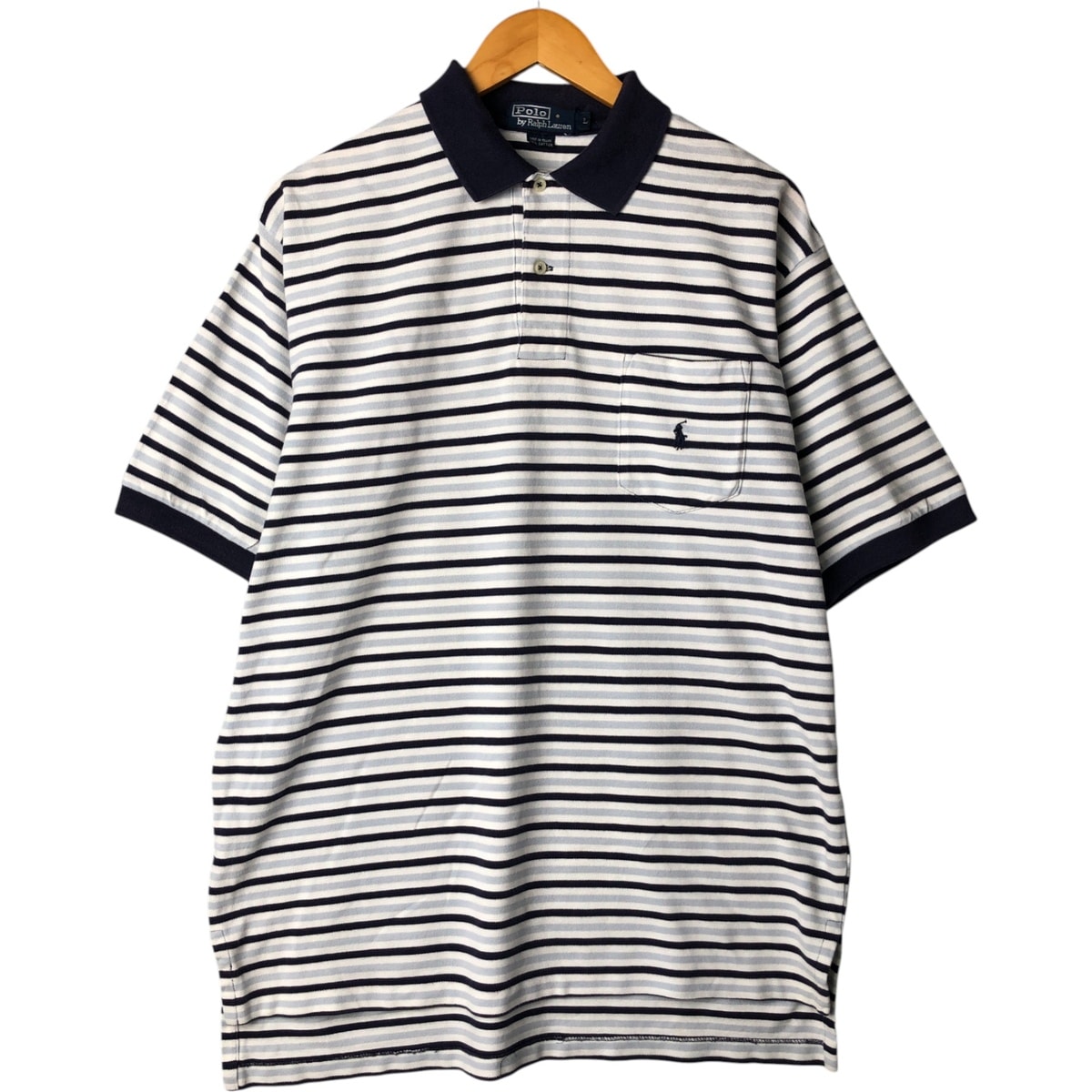 古着 ラルフローレン Ralph Lauren POLO by Ralph Lauren マルチボーダー 半袖 ボーダー ポロシャツ メンズL相当/eaa570399