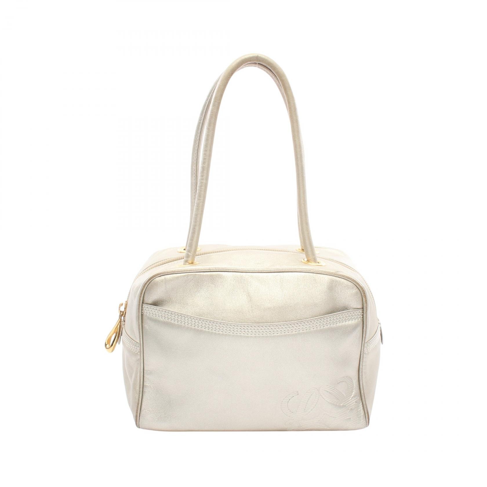 ロエベ LOEWE アナグラム ハンドバッグ バッグ レザー レディース ゴールド系 【中古】