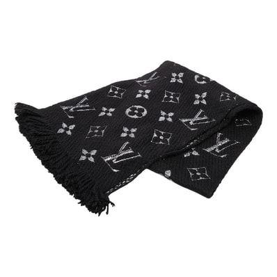 ルイ ヴィトン エシャルプ ロゴマニア シャイン マフラー M75833 ノワール ブラック ウール シルク レディース LOUIS VUITTON 【中古】