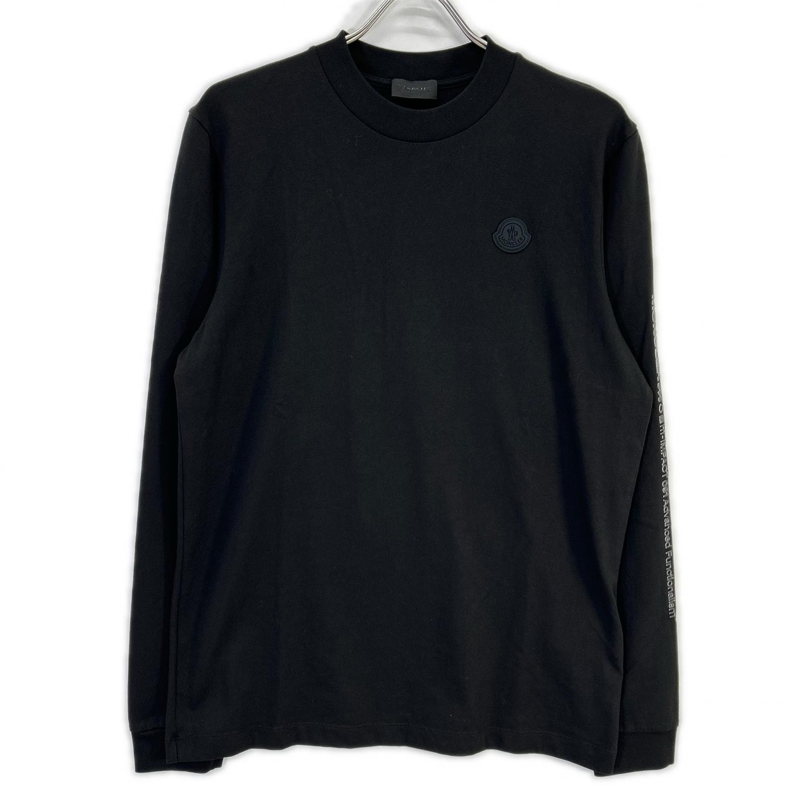 モンクレール 22年製 ブラック MAGLIA MANICA LUNGA ラバーロゴロングスリーブカットソー XS