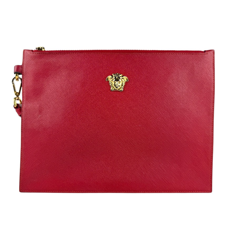 ヴェルサーチ VERSACE クラッチバッグ メデューサ レザー レッド ユニセックス【中古】 z7308