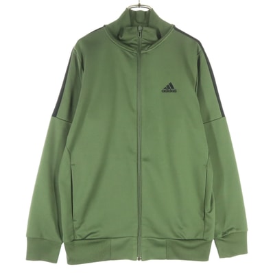 美品 adidas アディダス ワンポイントロゴ バイカラー 長袖 トラックジャケット M カーキ